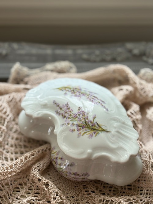 フランス Vintage Limoges リモージュ  ボンボニエール フラワー パープル 小物入れ インテリア 撮影小物