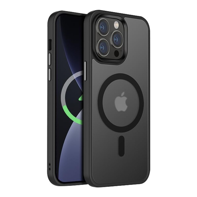 【米軍規格・MagSafe対応】Gtsoho iPhone14Pro 用 ケース 半透明 マグネット搭載 ワイヤレス充電 耐衝撃 耐久性 全面保護 黄ばみなし ストラップホール付き イフォン14 Pro用 カバー マグセーフ対応 ブラック