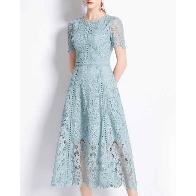 コードレースフラワーハーフスリーブワンピース 3color L2262