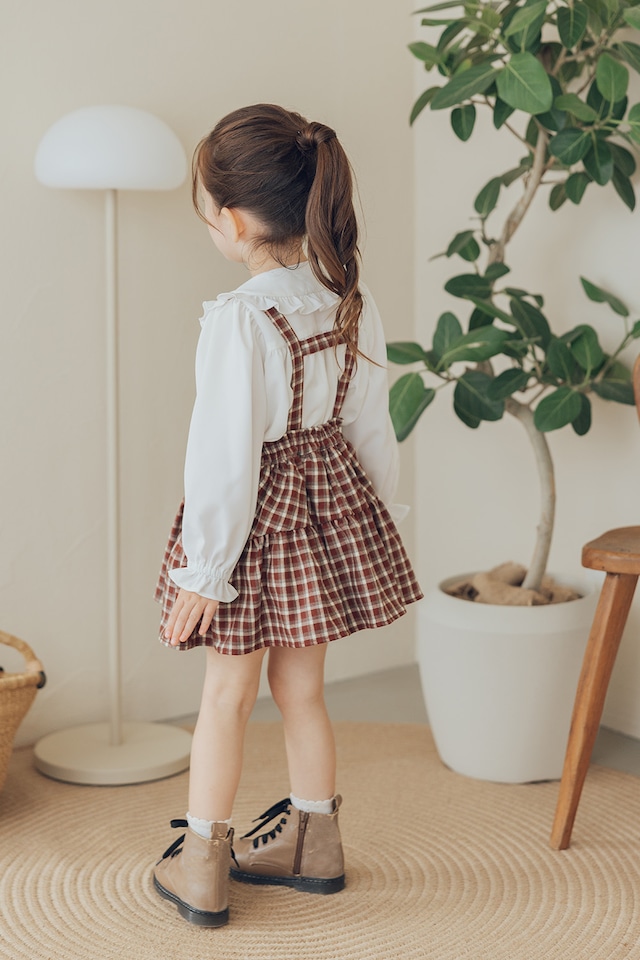 ブルマ付サスペンダーギャザースカート〈Red check〉