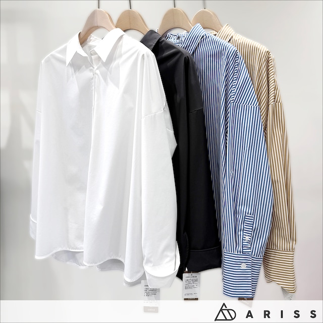 ARISS 万能シャツブラウス 242V3923 ホワイト/チャコール/ブルーストライプ/ベージュストライプ