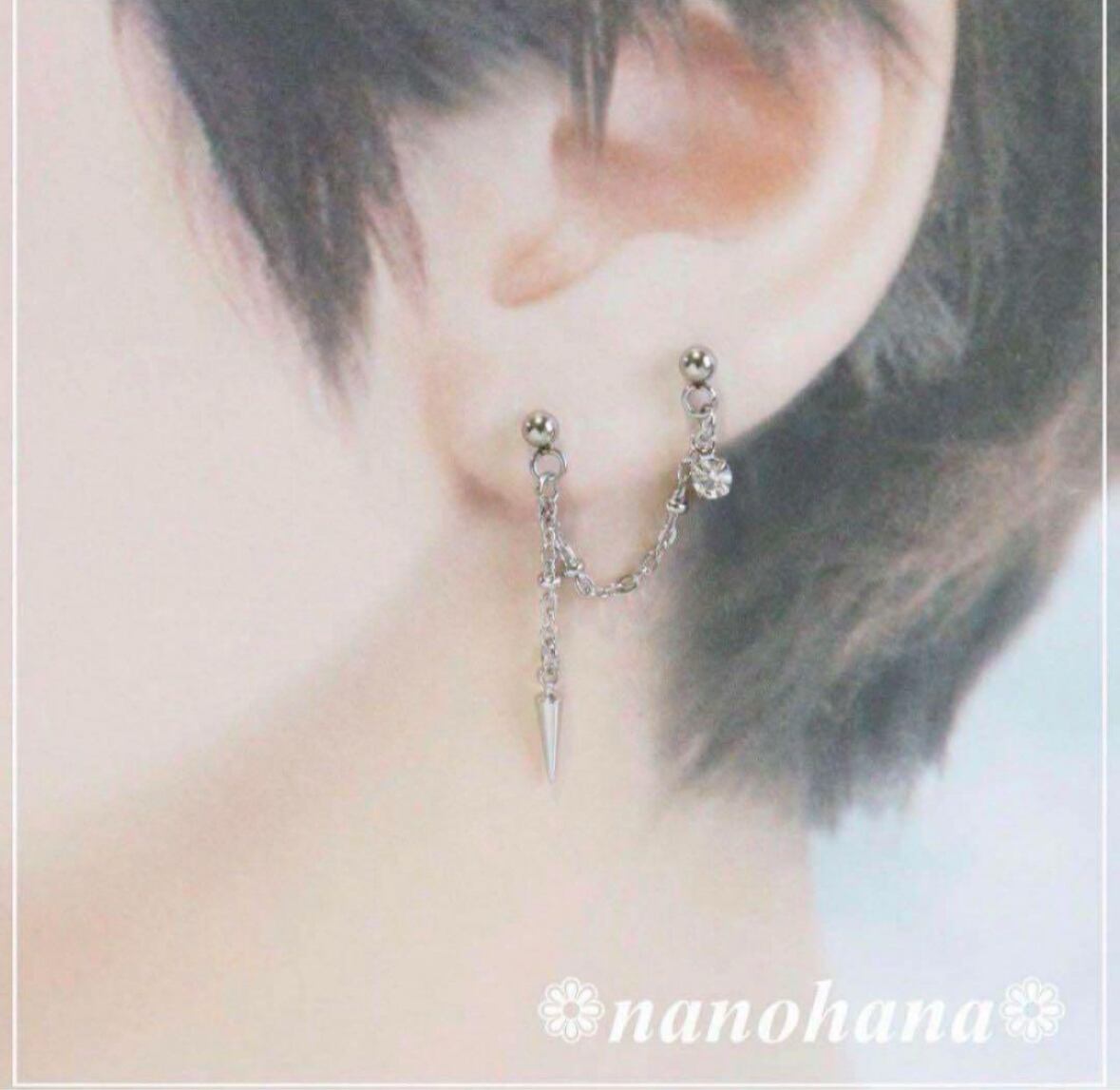 ✴︎ さりげなく輝く2連のきらめき ✴︎ 《 ミニ円錐2連チェーンピアス