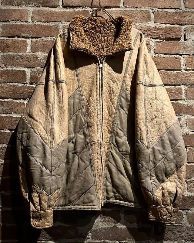 【Caka act3】“Reversible” Leather × Curly Hair Fur Euro Vintage Stand Collar Jacket