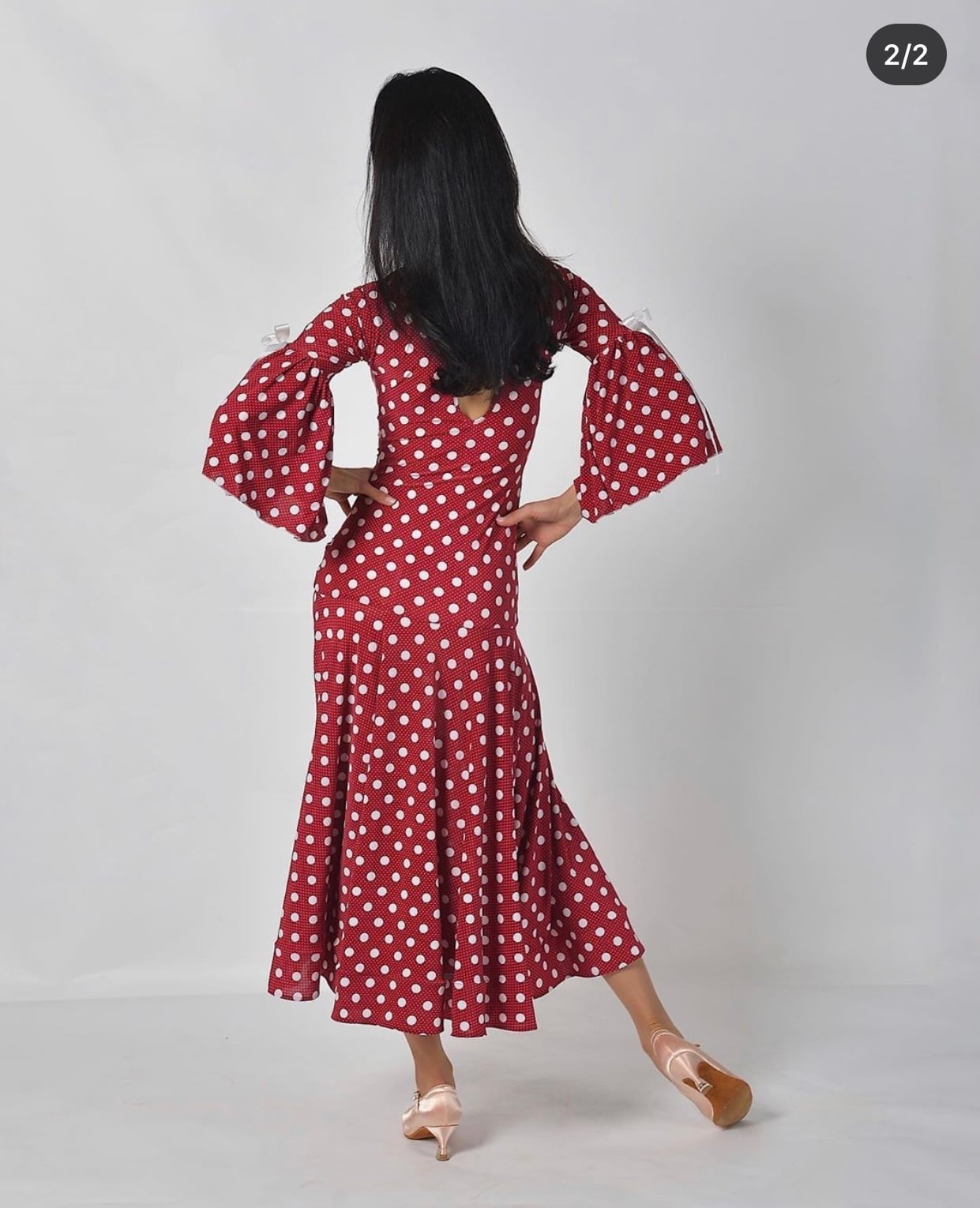 社交ダンス用ドレス 黒と赤の水玉 ムームー M1246 黒に水玉ドットドレス