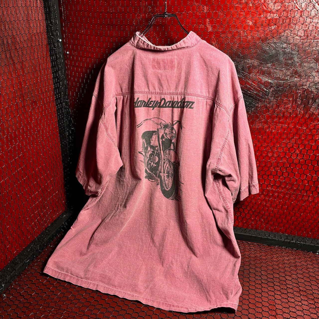 90s Harley-Davidson スタンドカラー コットンシャツ バックプリント ハーレー