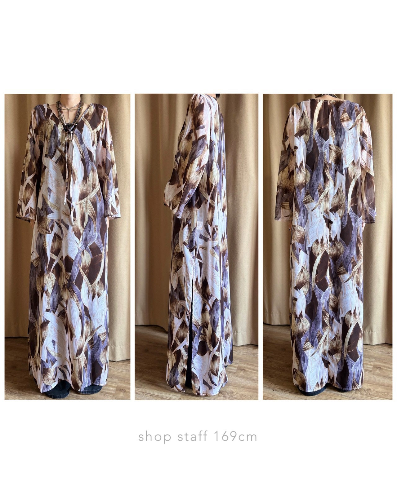 MADE IN ITALY artistic leaf sheer maxi dress-5164-8