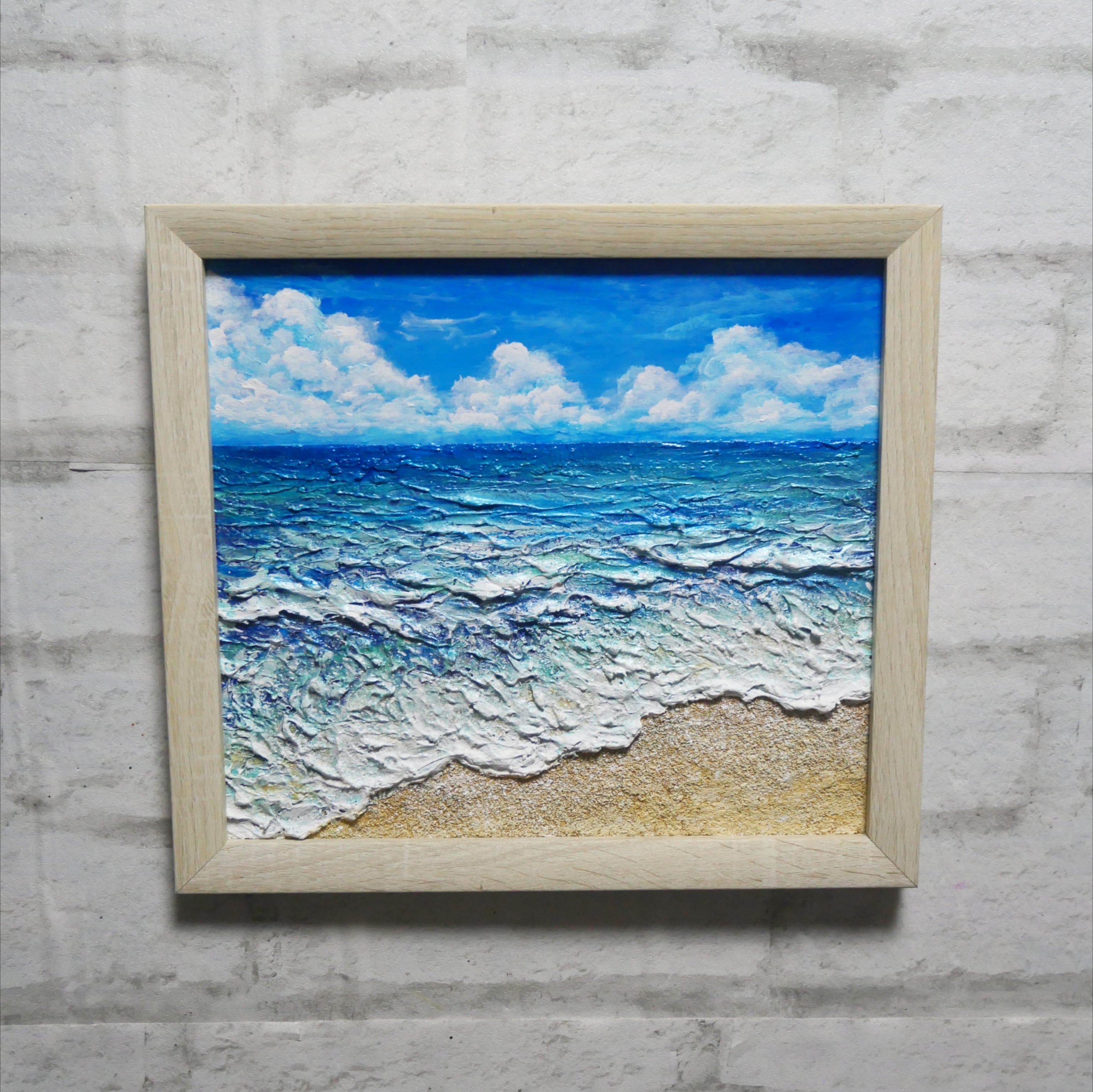 原画】油絵『潮騒の記憶』夏の海の立体アート 額装込み | HIROSHI1990