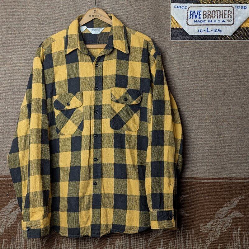 80s～ FIVE BROTHER Black/White Plaid Flannel Shirt（L） | Wonder
