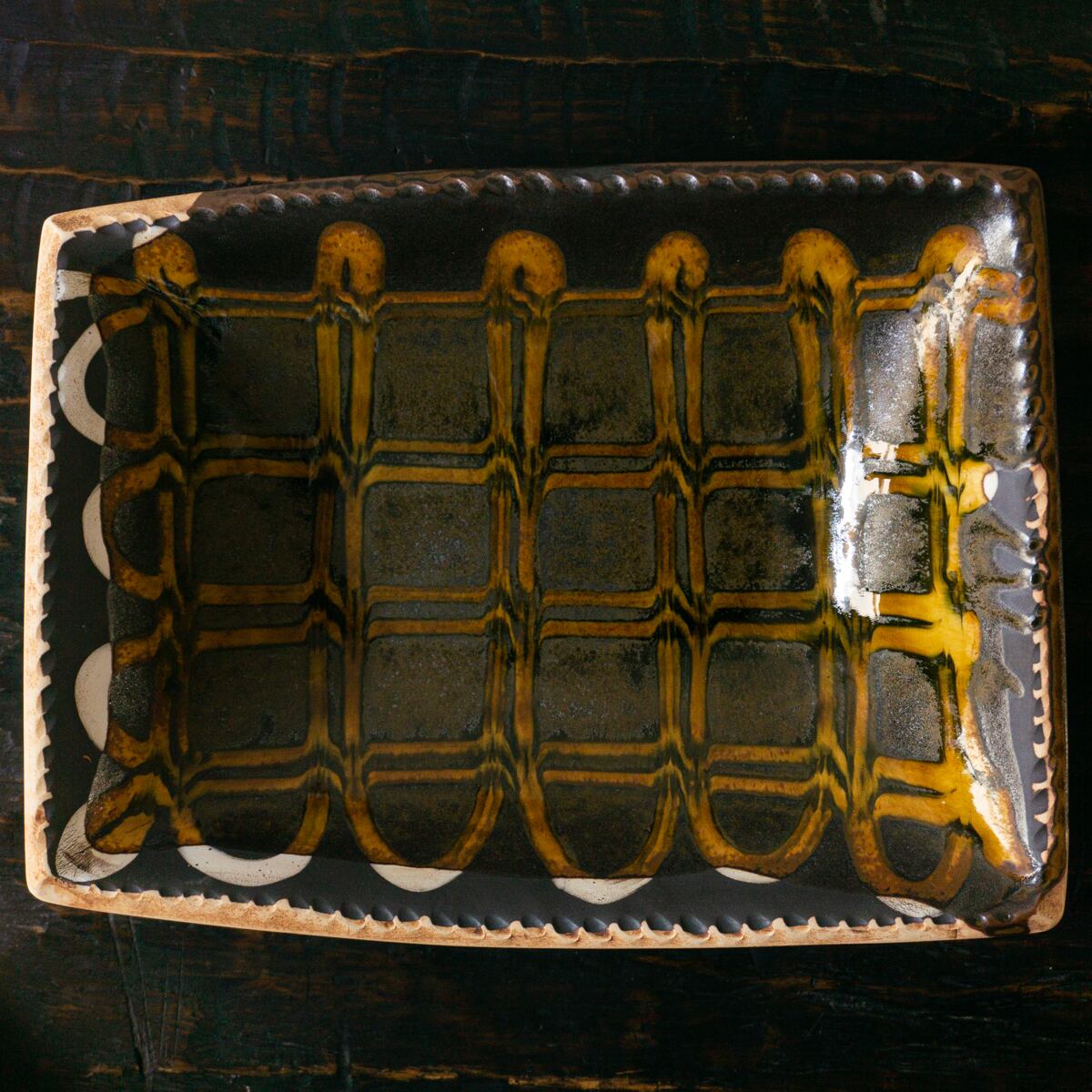 ☆十場天伸 つくも窯 耐熱 角鉢 民藝 スリップウェア☆