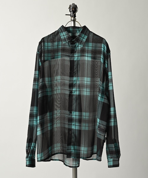 ADAM PATEK sheer check looose shirt (BLU) AP2415014