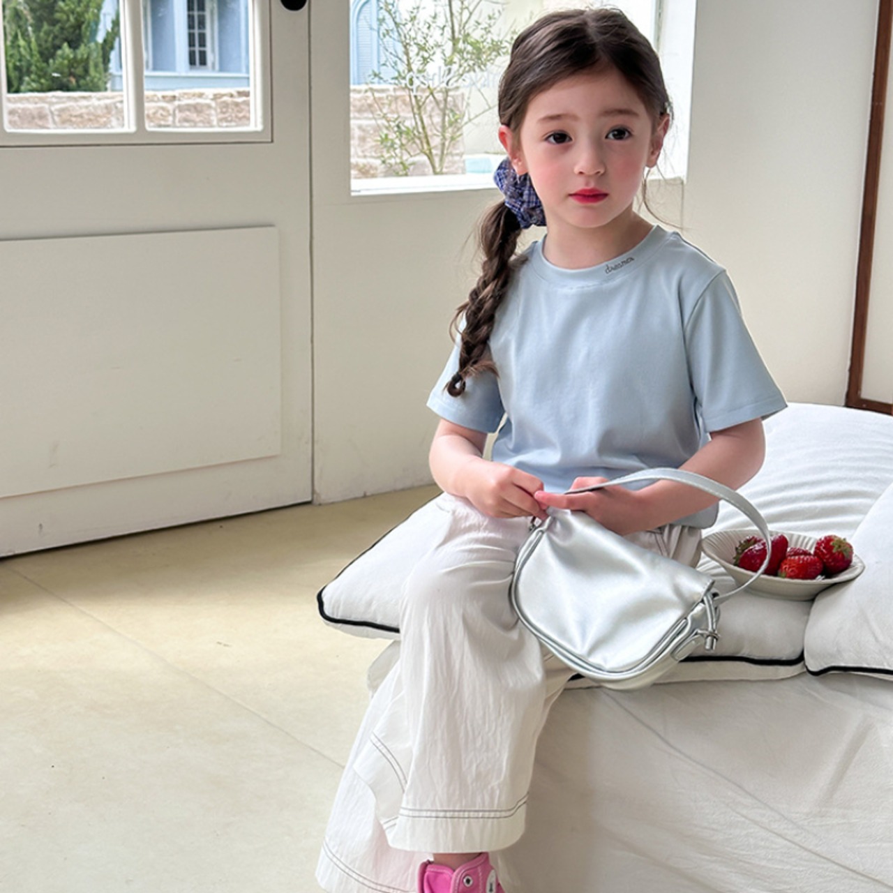 夏韓国風リヨセルリブTシャツ