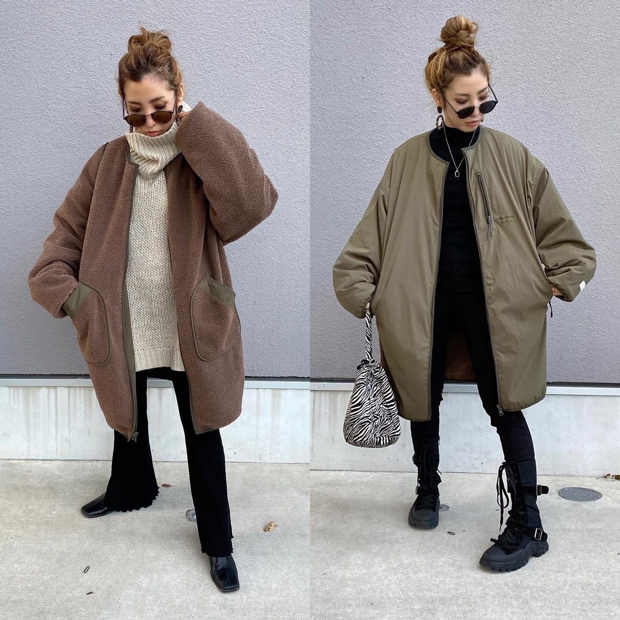 2way多機能ソフトリバーシブルボアouterlong／khaki