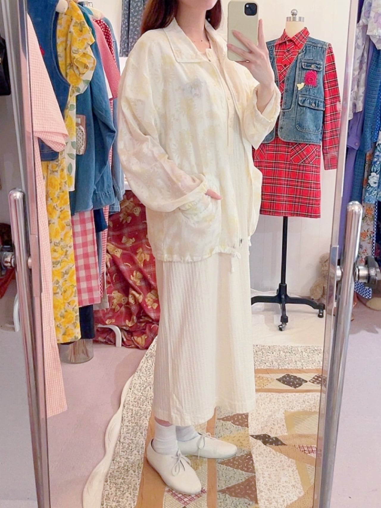 flower stripe sheer zip-up jacket