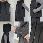 Wzipフリースフーディーvest/チャコール