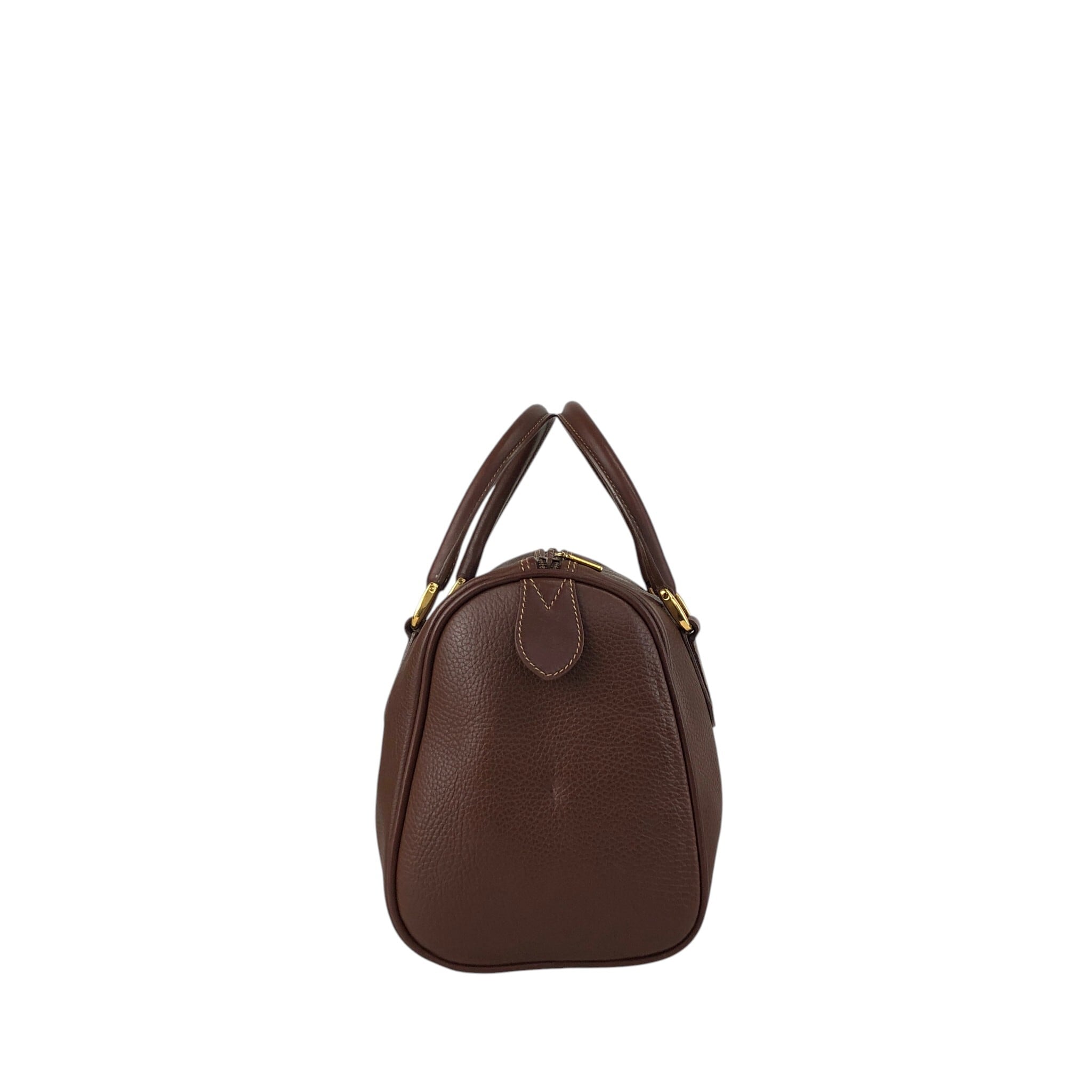 ハンドバッグ GUCCI ミニボストン ブラウン レザー GUCCI グッチ ハンドバッグ ブラウン ロゴ型押し レザー ミニボストン