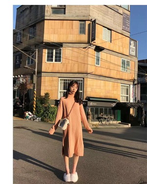 タートルネックニットワンピース