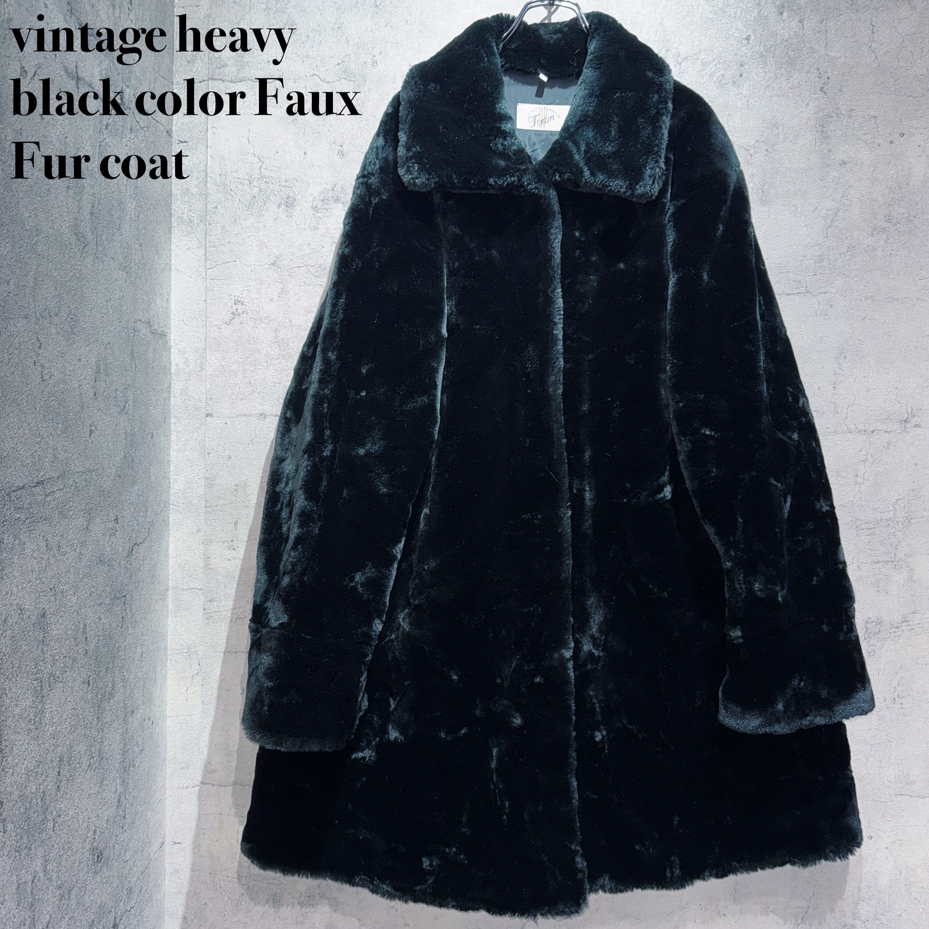 vintage heavy black color Faux Fur coat