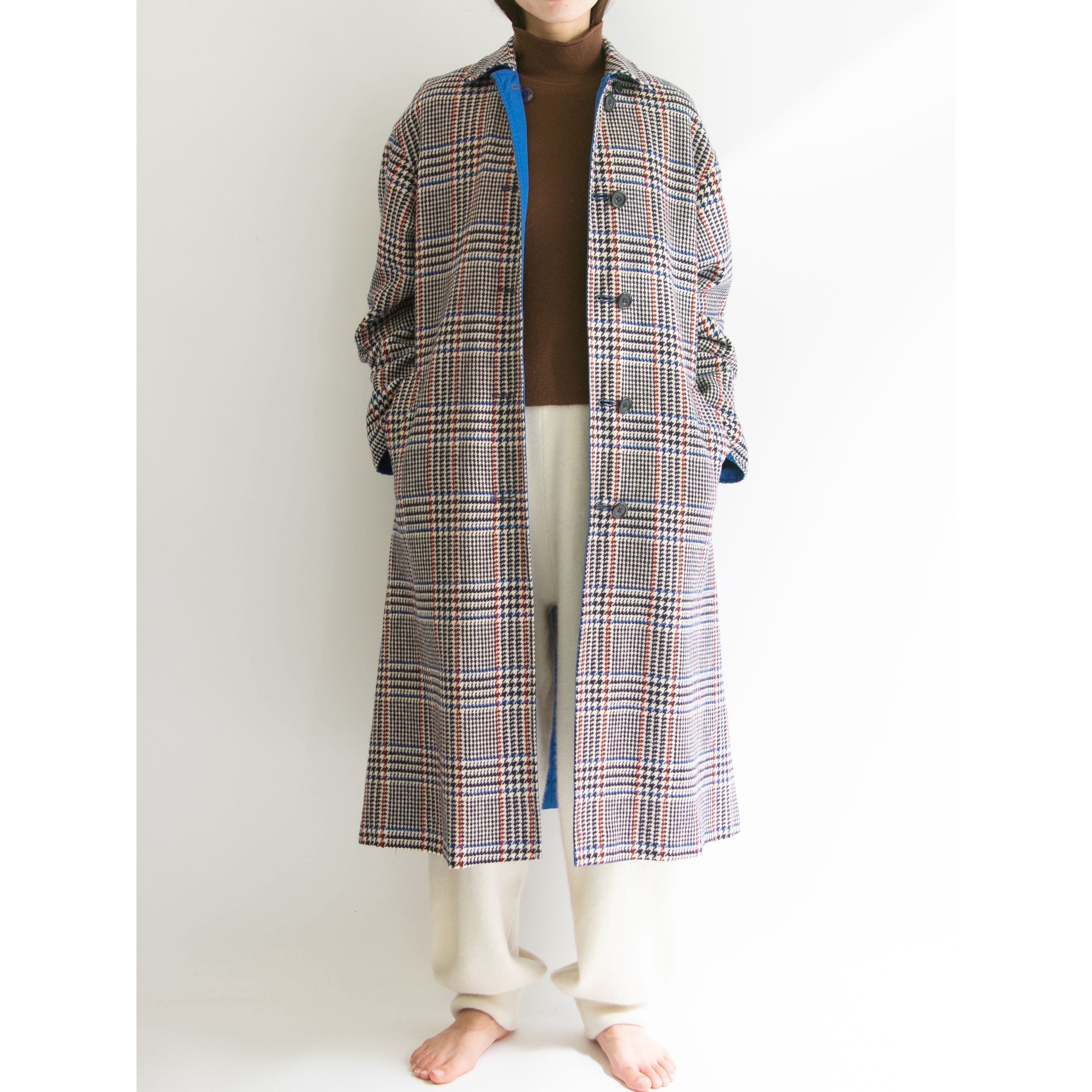 Aquascutum】Made in England 100% Wool Reversible Long Coat（アクア