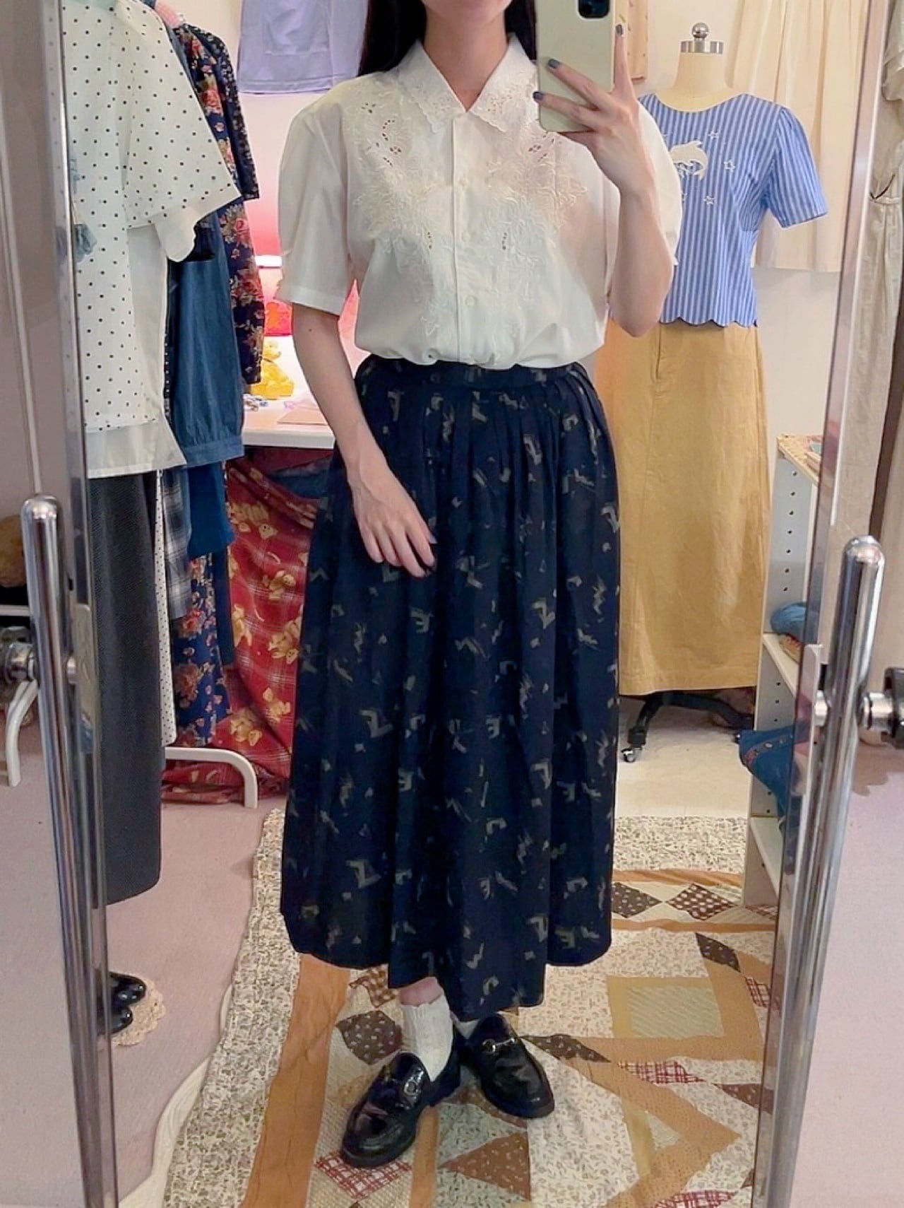botanical embroidery white blouse