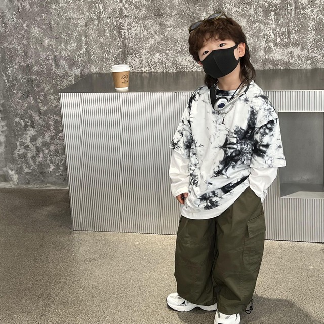 特価 男の子 ベビー 子供 おしゃれ柄 切替 Tシャツ トレーナー 春 秋 着回し Dyh海外子供用品