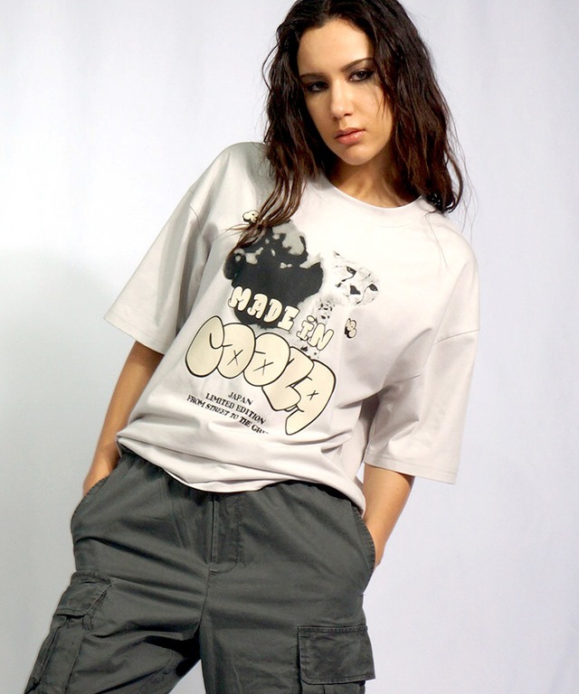 COOLAレオパードプリントルーズTシャツ (L/GRAY)　CQ-44072