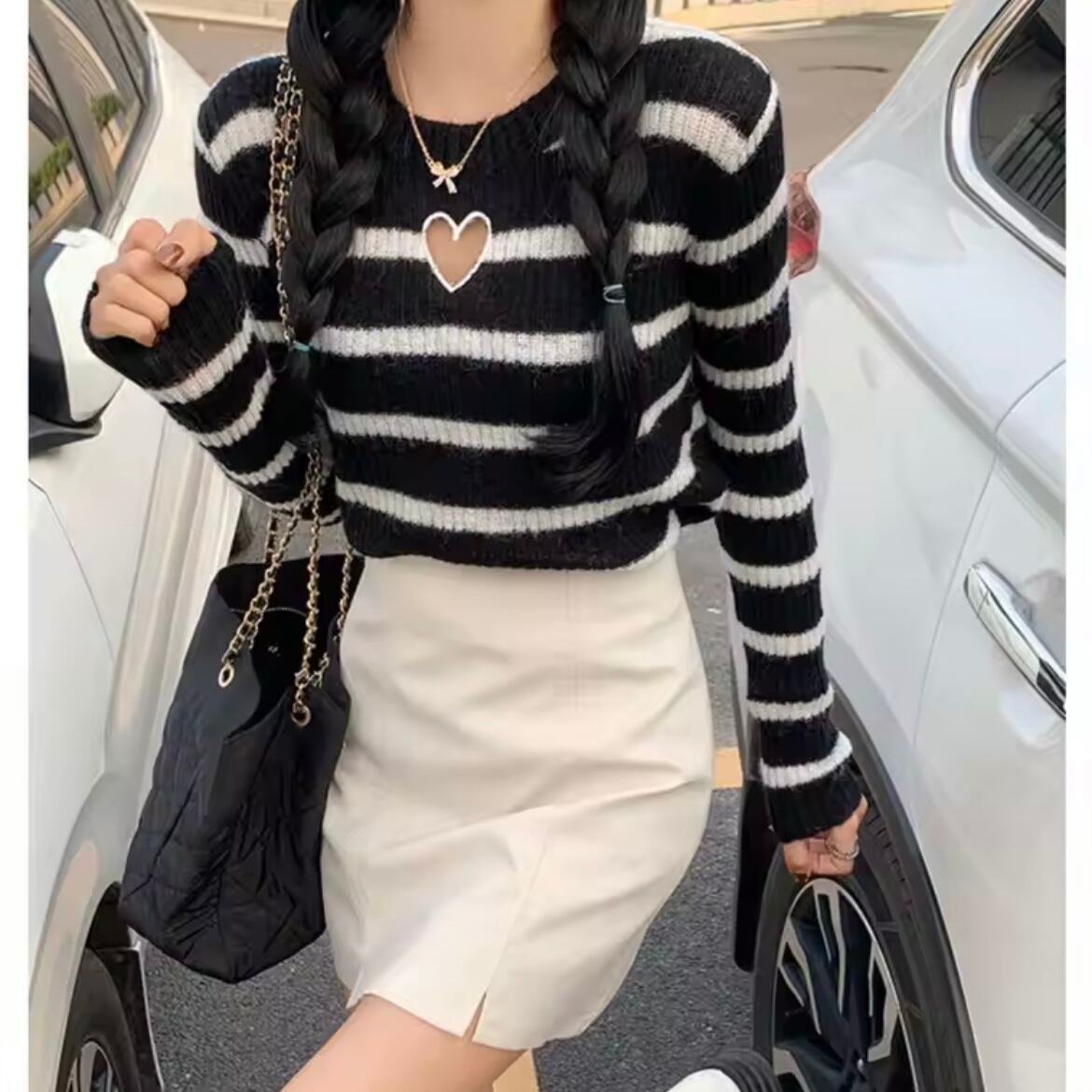 heart cutting border knit