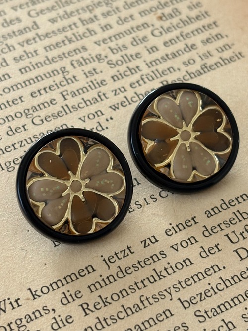 21mm Japanese ヴィンテージボタン ブラウン系 フラワー  樹脂ボタン レトロ アクセサリーパーツ 装飾材 カルトナージュ
