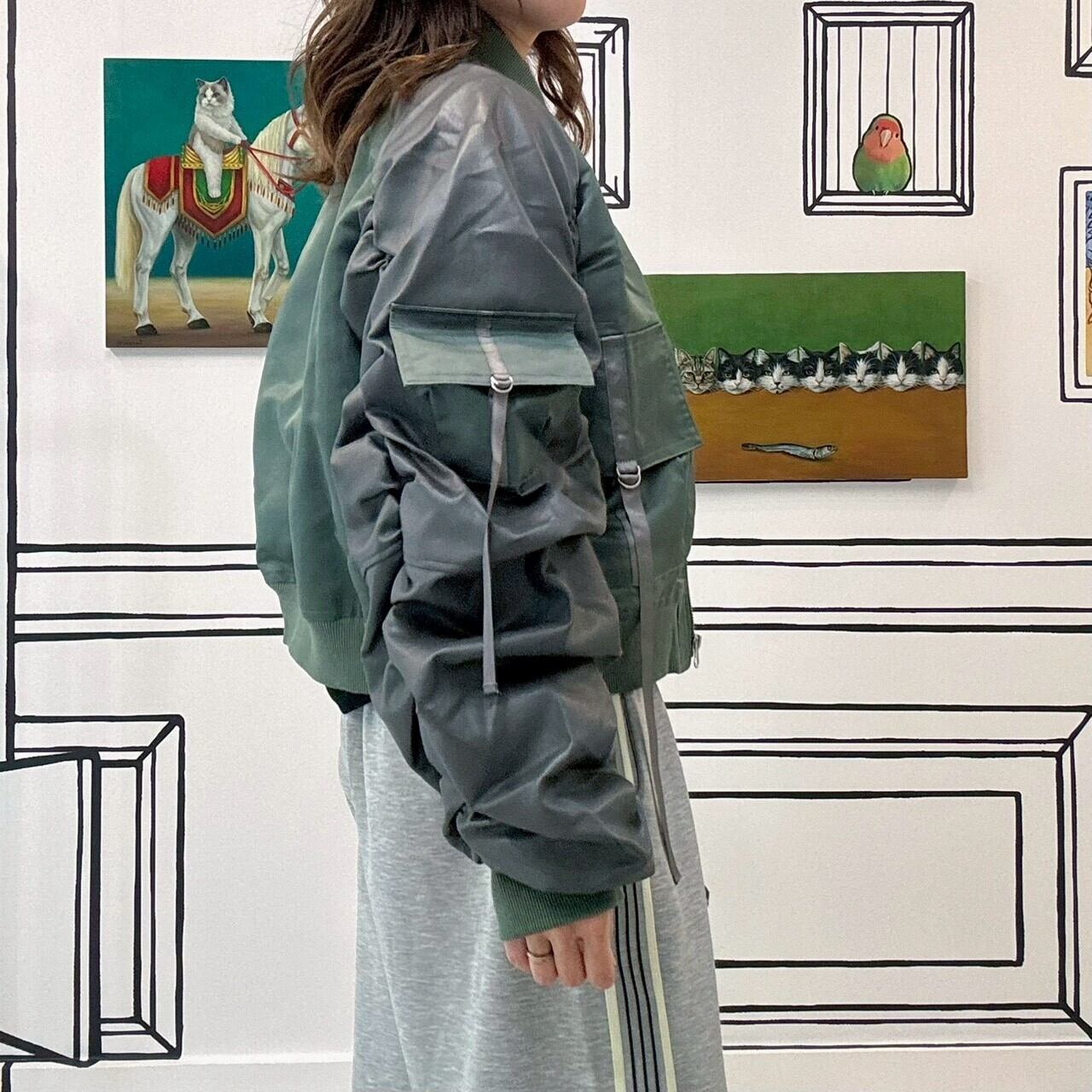 袖合皮切替ナイロンMA-1ジャケット