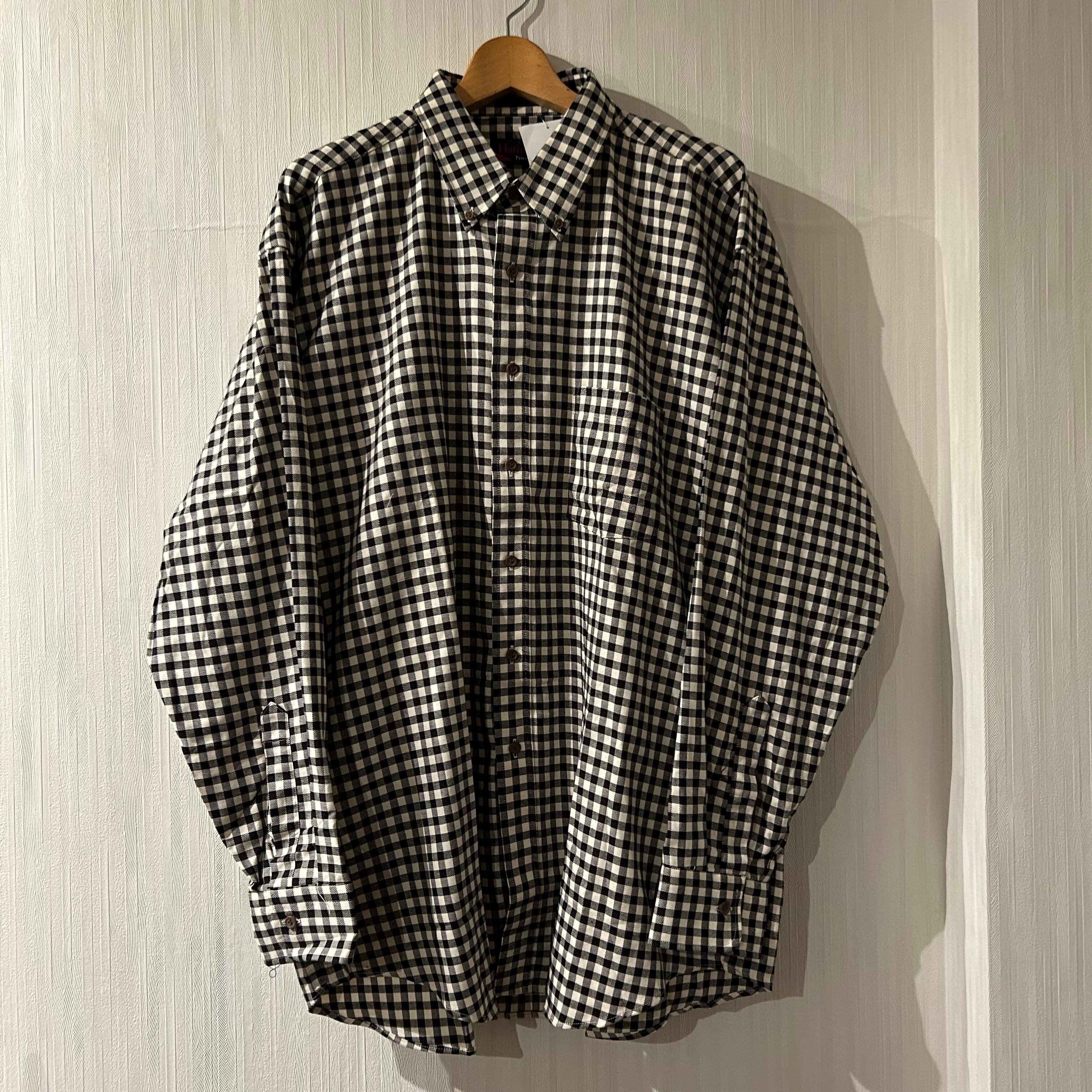 "DEAD STOCK" Late 1990s Hathaway “Black × White” gingham check button-down shirt