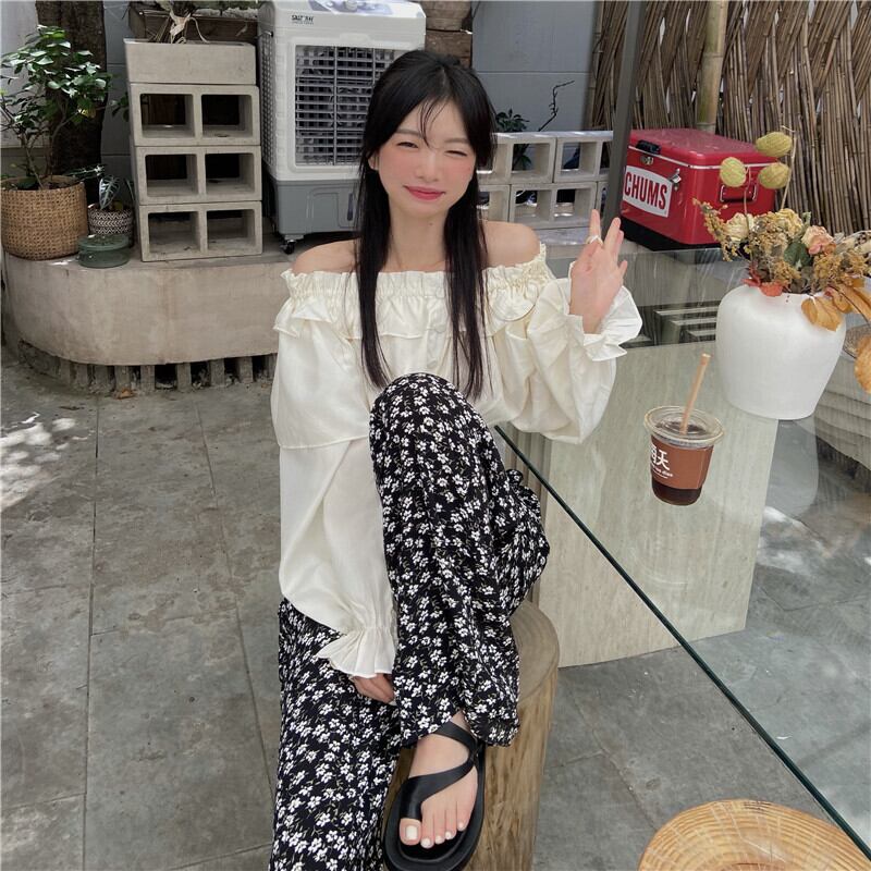 シフォンシャツ オータム薄手ブラウス 秋物 オフショルダー モンロー63335341324