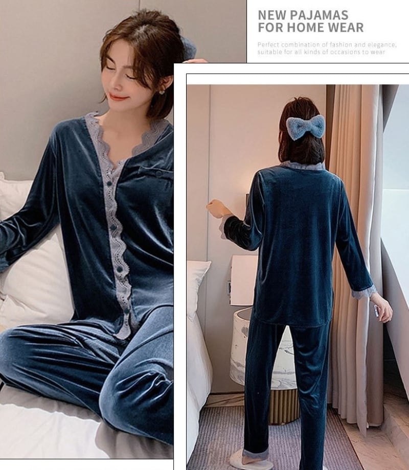 ルームウェア パジャマ 部屋着 寝巻き ナイトウェア 長袖 Vネック