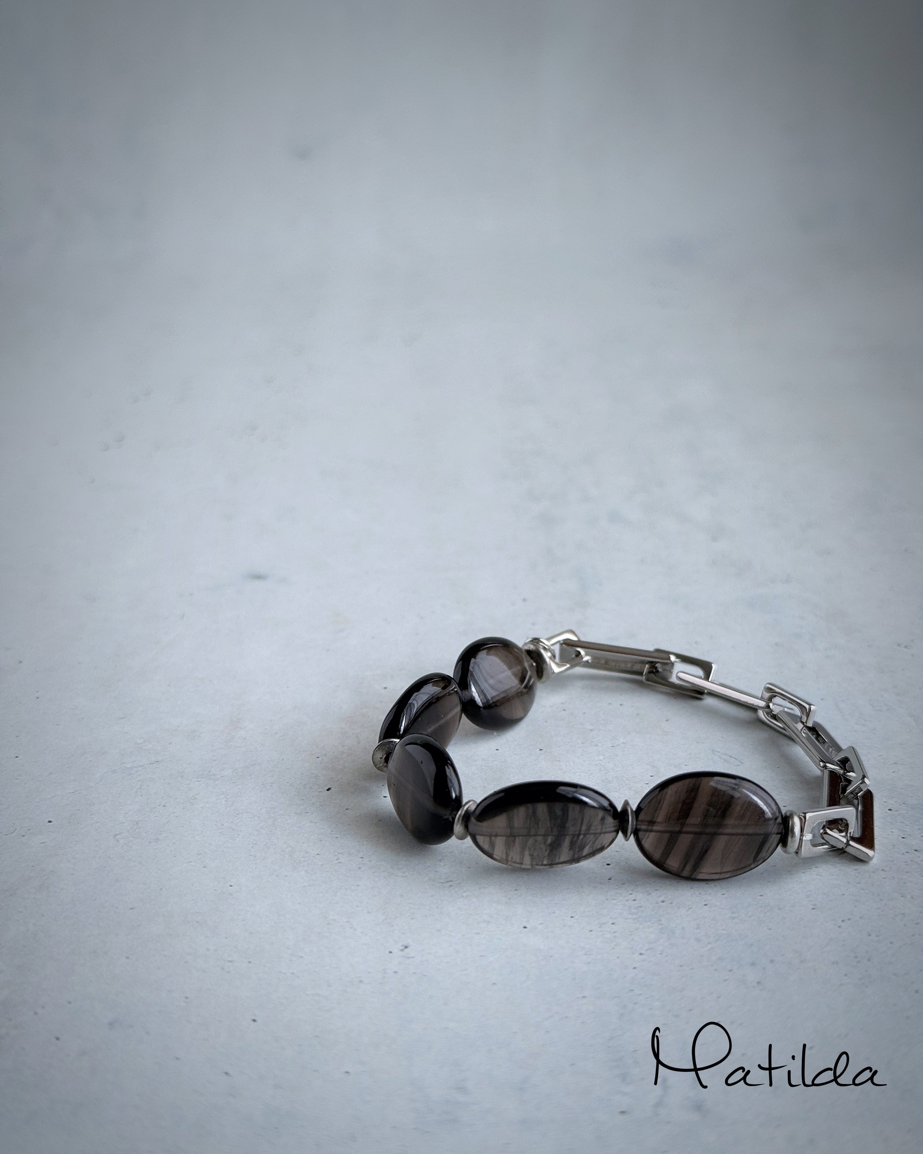 Chain & stone bracelet(レムリアンオブシディアン)