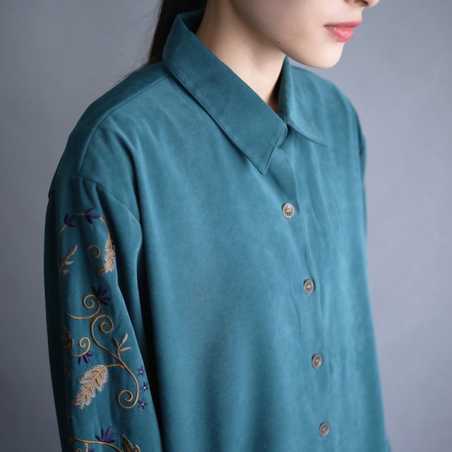 "刺繍" beautiful sleeve design fake suede set-up