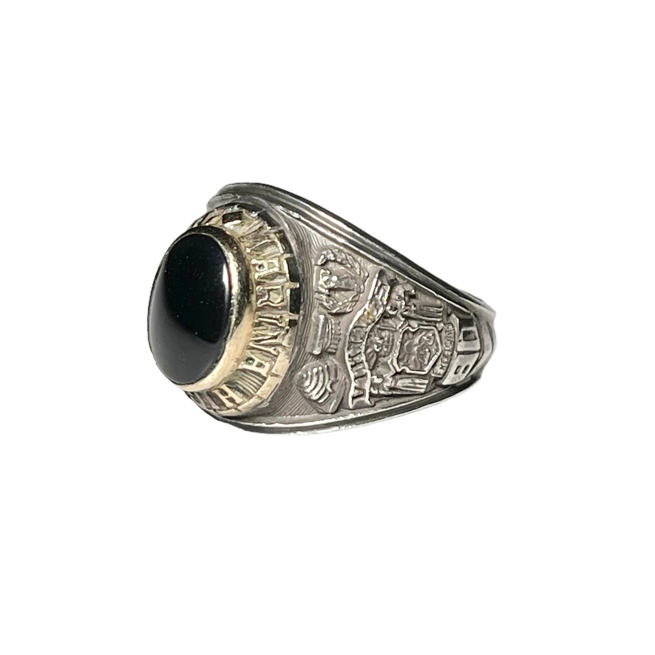 vintage c1980 silver × k10 college ring