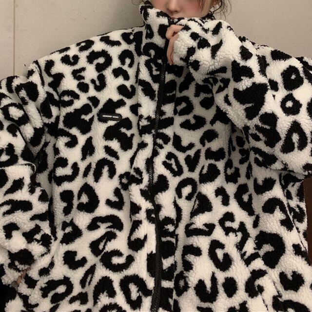 2way リバーシブル ヒョウ柄 無地 ボアブルゾン ブルゾン