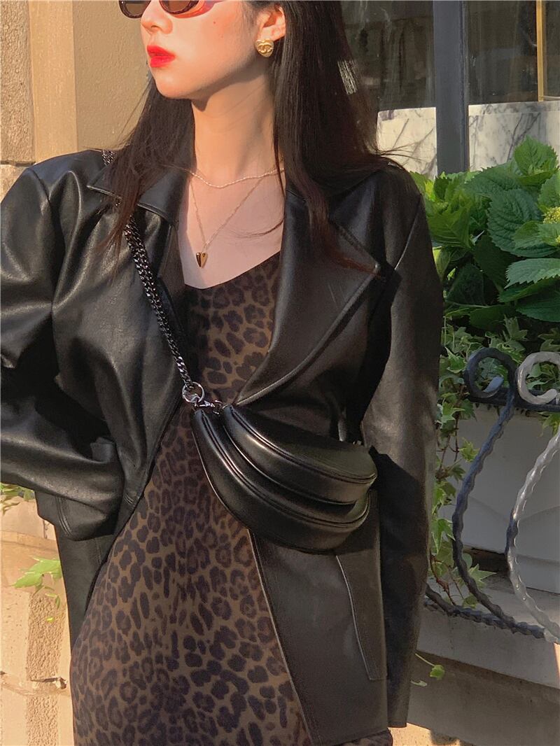 レザージャケット ルーズブラックトップス スプリング 春物 ブラックストロベリース43069374506