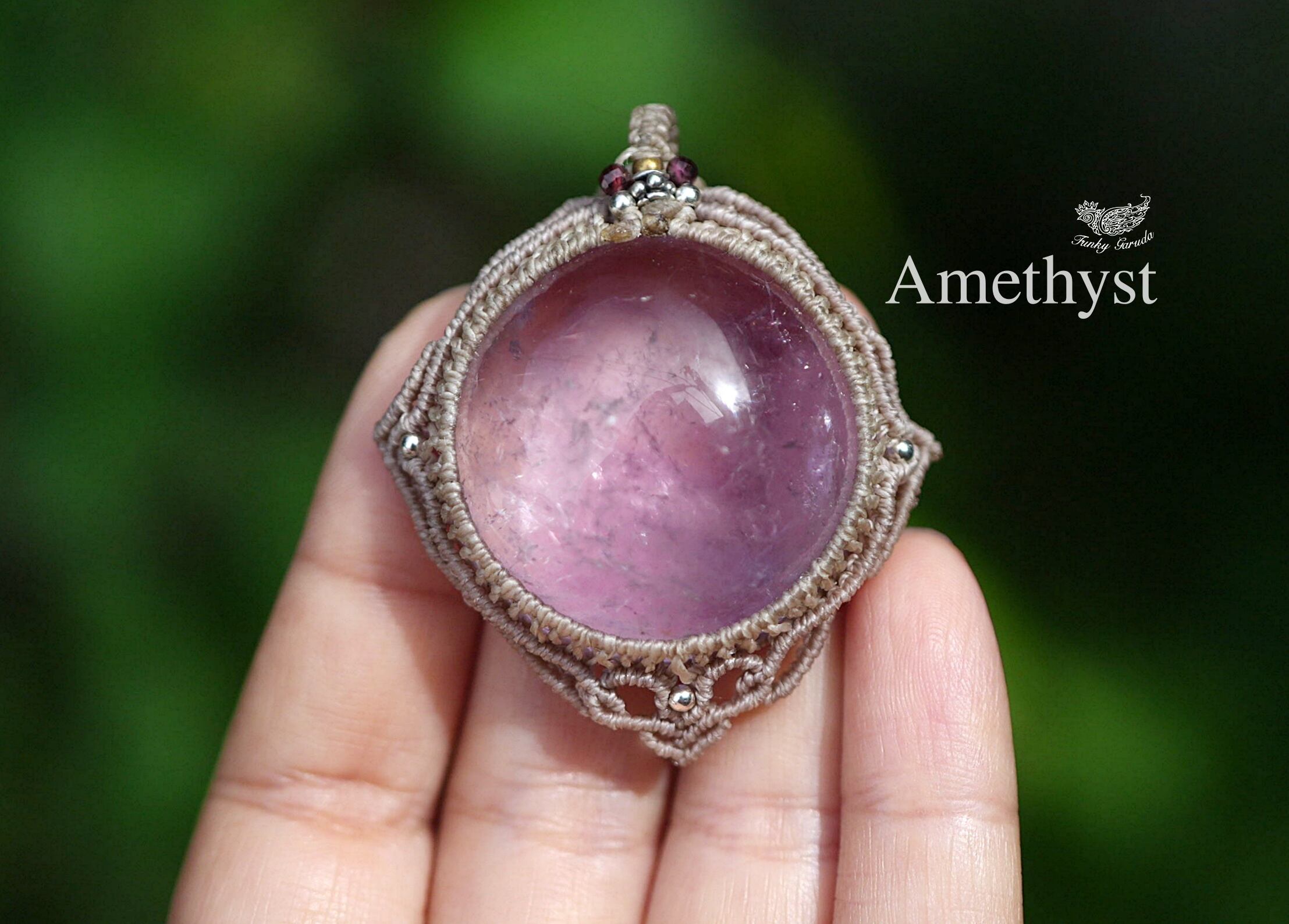 まんまる紫水晶★ラベンダーamethyst マクラメネックレス 1635