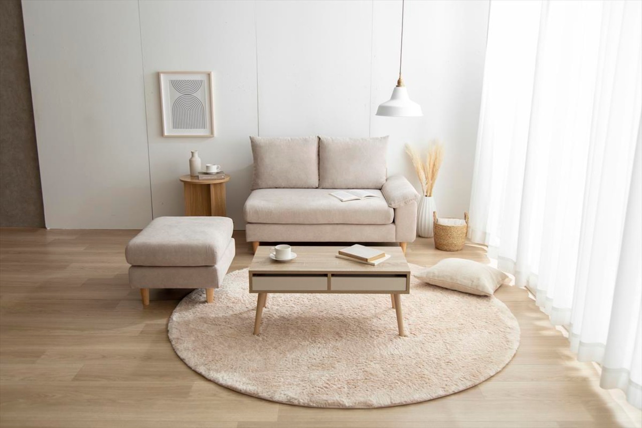 【2点セット】Mellow オットマン付き2人掛けカウチソファ