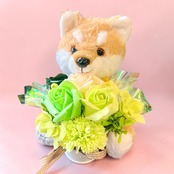 【柴犬】ぬいぐるみフラワーギフト ミントグリーン｜誕生日・発表会・推し活・記念日【ふわもこシリーズ】