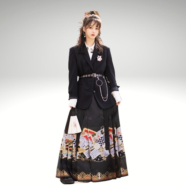 池夏シリーズ プリーツ ラップスカート ロング マキシ丈 Chinese Gothic 甘め レトロ ストリート系 ろりぃた服