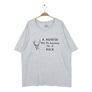 80s ヘインズ シカ アニマルプリント USA製 ヴィンテージ Tシャツ バックプリント シングルステッチ HANES グレー サイズXL 古着 BZ0591