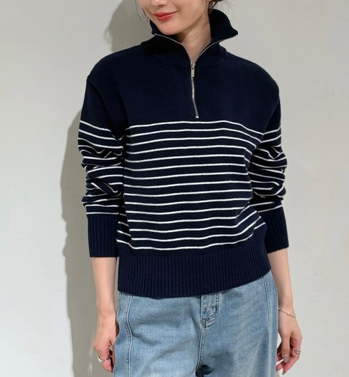 感謝祭アイテム！40%オフ！ハーフZIPボーダーニット
