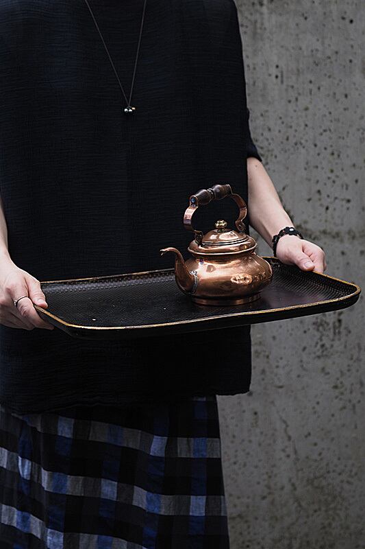 射干玉黒のパピエマシェトレイ/ Lサイズ-antique papiermache tray No