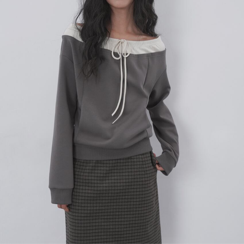 off-shoulder drawstring sweatshirt　J00312