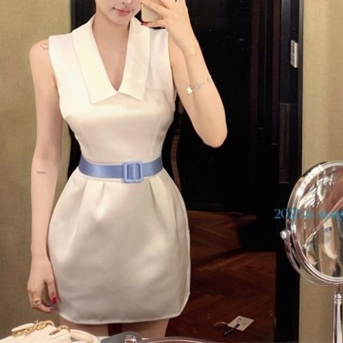 ベルト付きVネックカラーワンピ ・11890