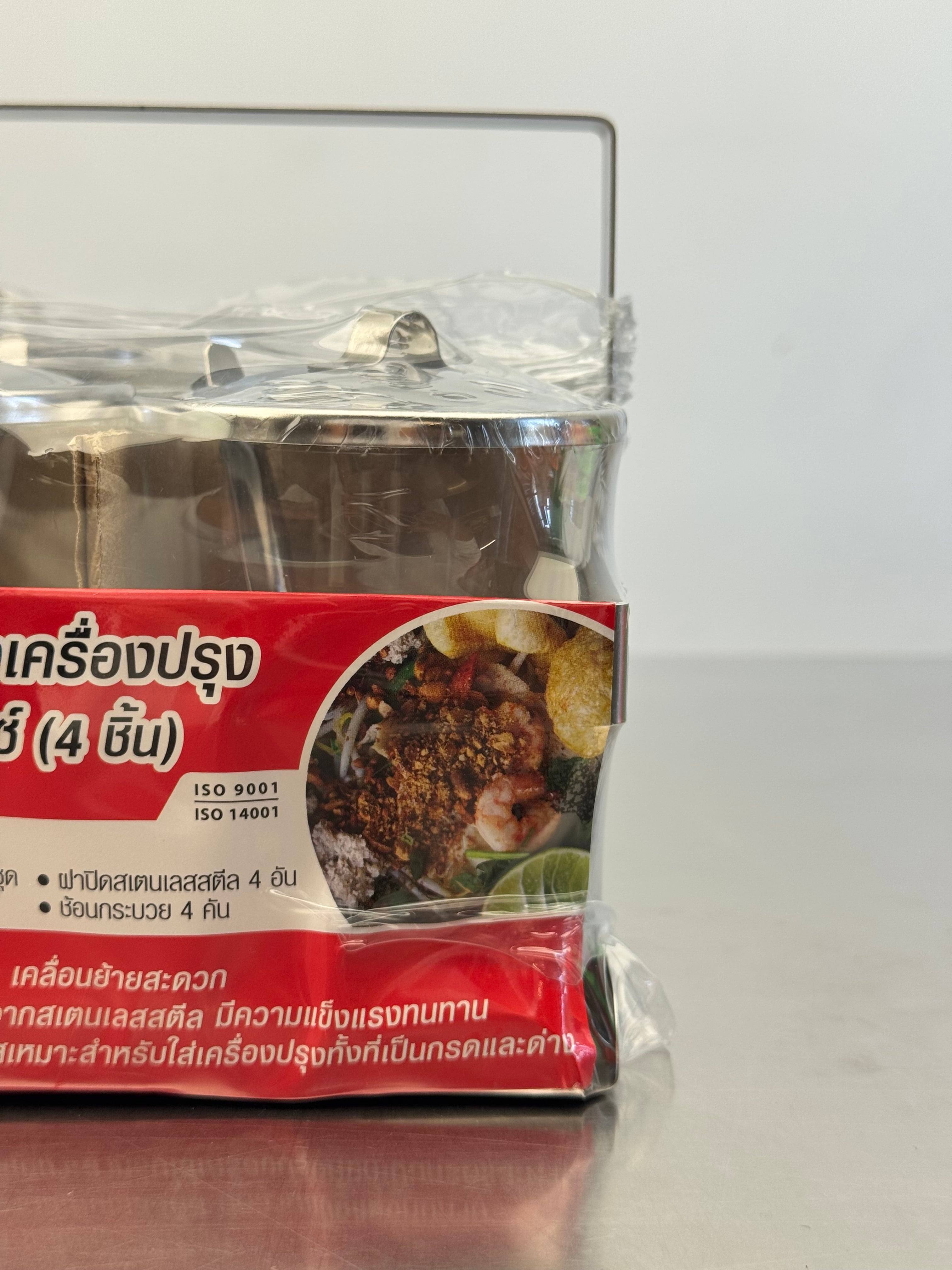 タイ直輸入】4連ステンレス調味料入れセット｜ガラス容器×ステンレス