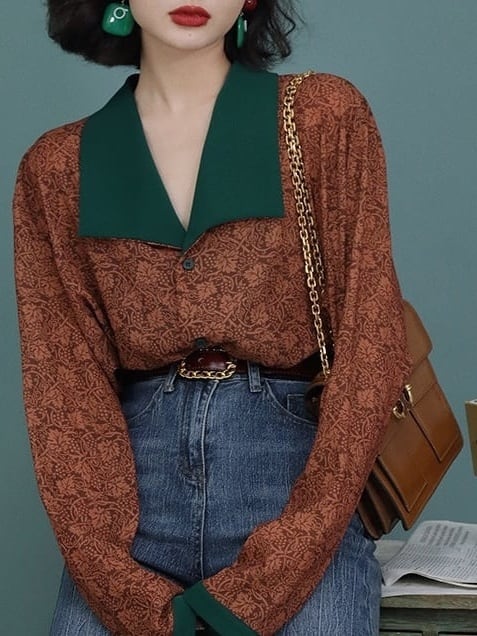 Vintage flower print shirt*S-694