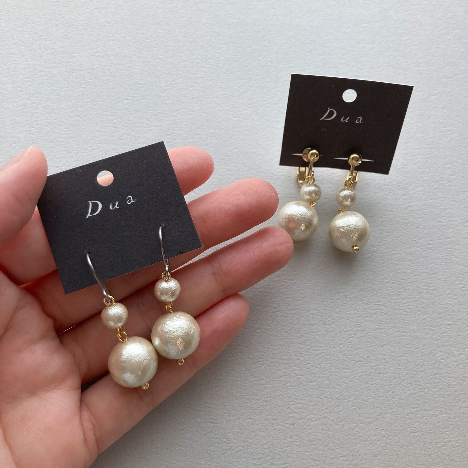 2連コットンパールの〈ピアス/イヤリング〉 | Dua-アクセサリーパーツ