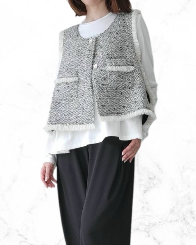 ランダムラメツィードオープンベスト　507403　CYAN TOKYO  シアントーキョー