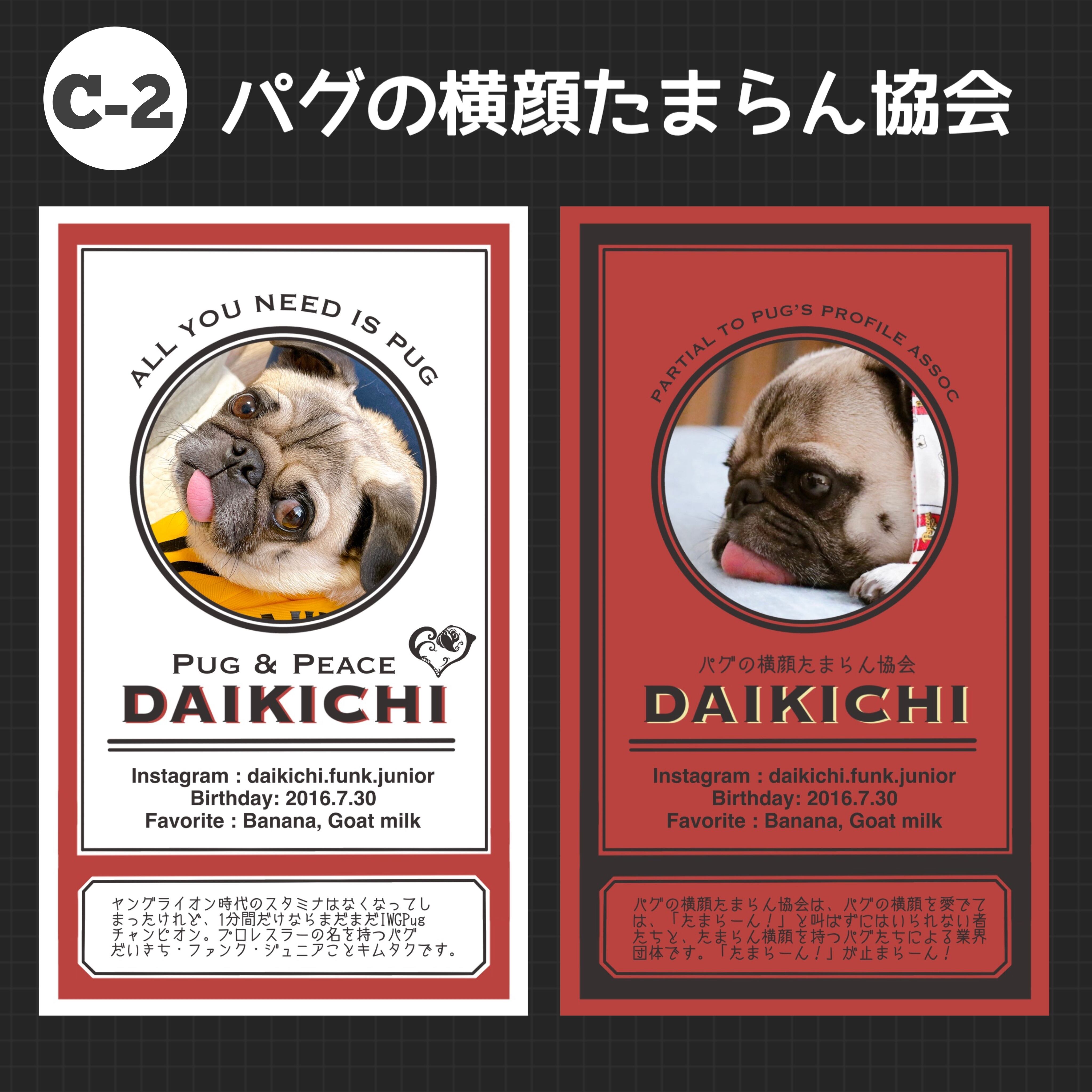 Pug Peaceオリジナルデザイン うちのコ名刺 100枚 パグ ピース